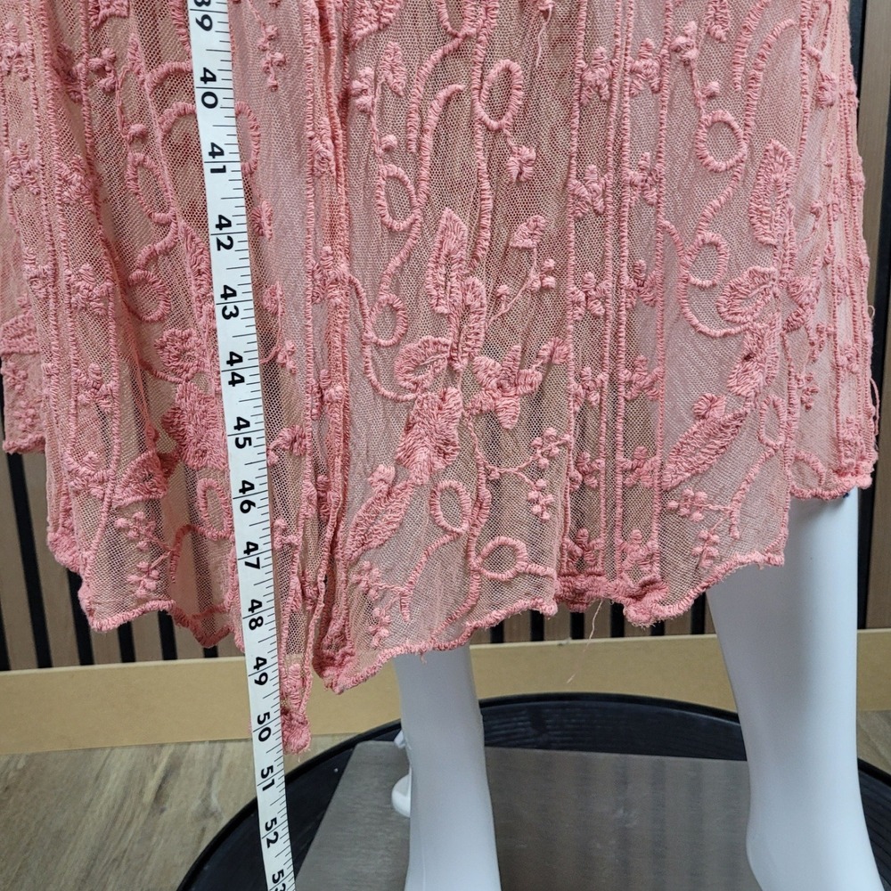 Indigo Poppy Duster Cardigan Floral Embroidered Sheer Mesh Coral L/XL - Picture 4 of 10